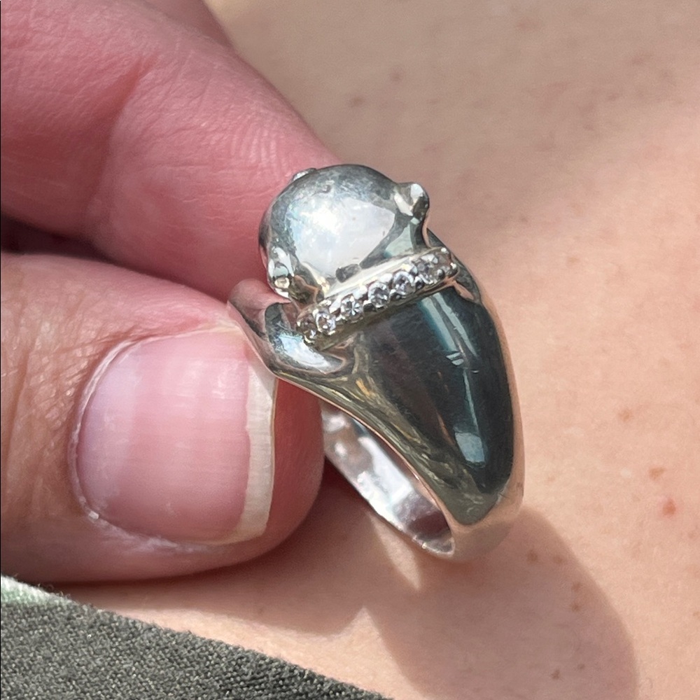 Sterling Panther wrap ring w/ Genuine Emerald eyes & Diamond collar - Picture 8 of 17